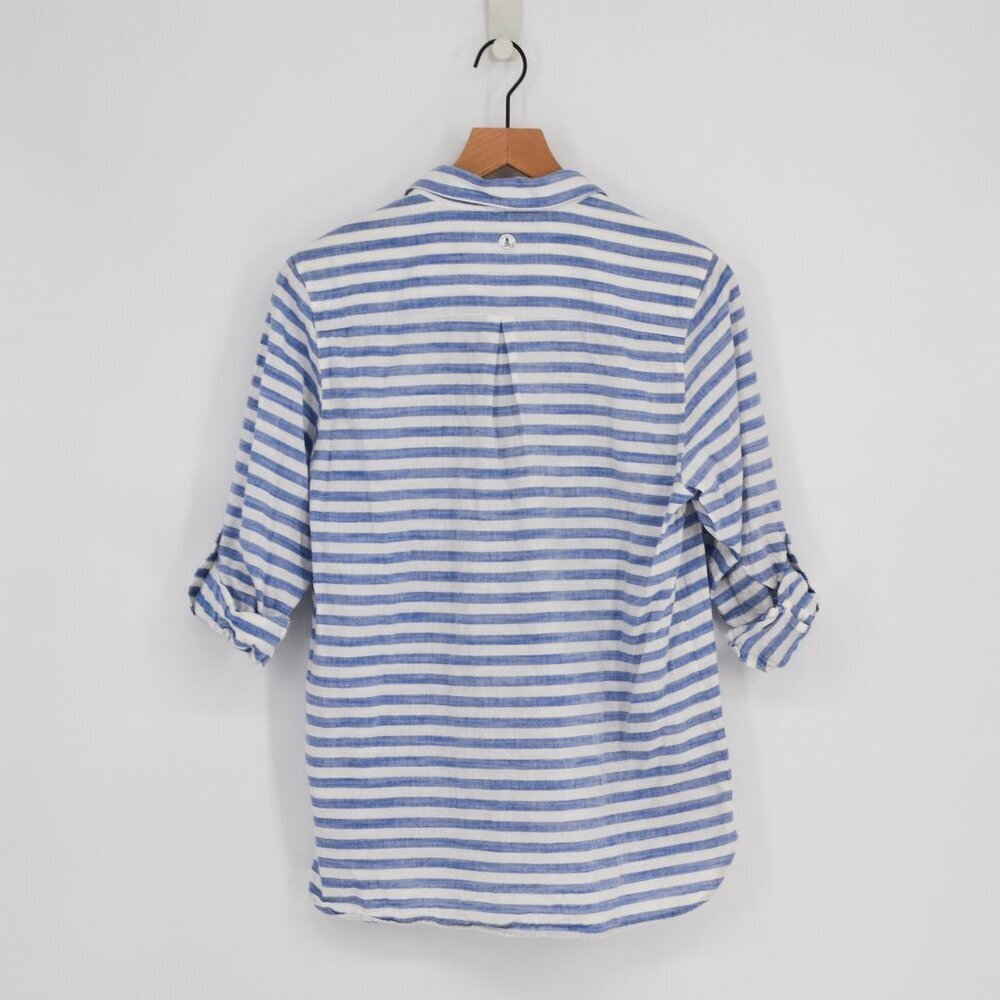 Barbour Craster Striped Button Down Shirt Blue White Cotton Relaxed Women's ? - Picture 4 of 9